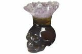 Polished Agate Skull with Amethyst Crown #149564-1